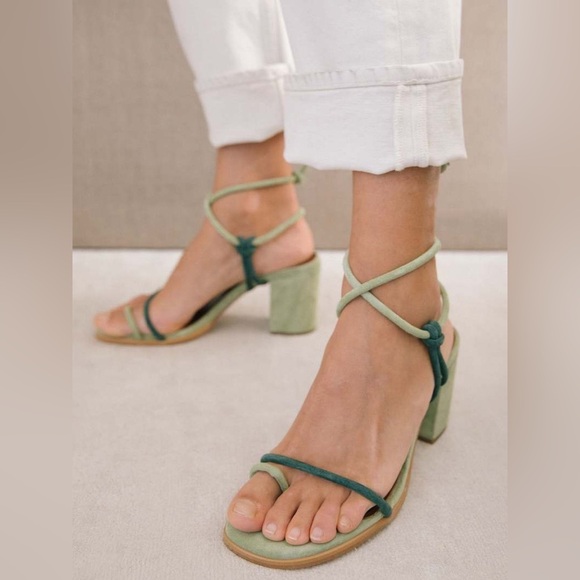 NWOB ALOHAS Grace Suede Strappy Lace Up Heeled Sandals in Green Sz 36 US 6-6.5 - Picture 5 of 14